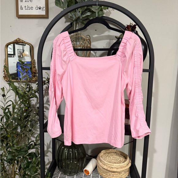 Lilly Pulitzer Light Pink Square Neck Blouse with ruffle sleeves size large - Picture 1 of 7